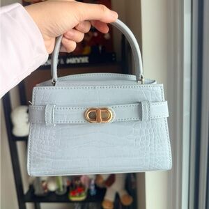 Charles & Keith Light Gray Croc-Embossed Crossbody Bag